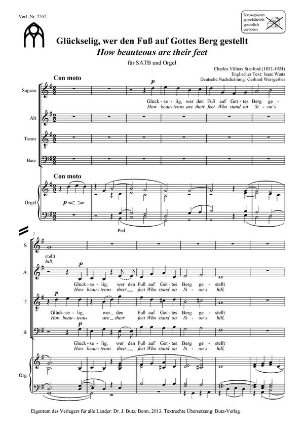 Glückselig wer den Fuss auf Gottes Berg gestellt&nbsp;&nbsp;für gem Chor und Orgel&nbsp;&nbsp;Partitur (dt/en)