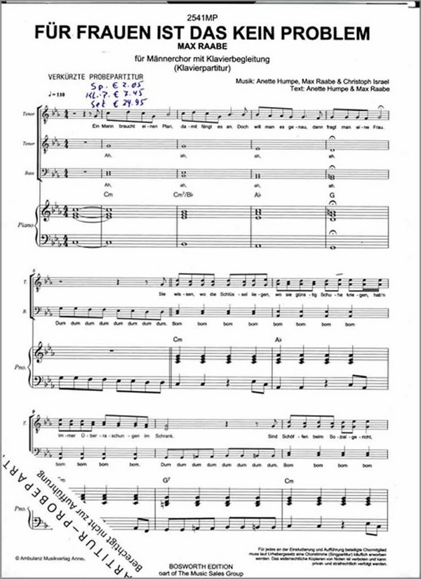 C2541MP Für Frauen ist das kein Problem  für Männerchor und Klavier  Partitur
