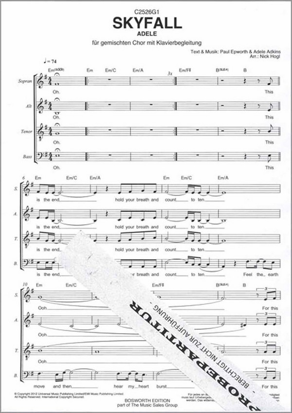 Skyfall&nbsp;&nbsp;für gem Chor und Klavier&nbsp;&nbsp;Chorpartitur