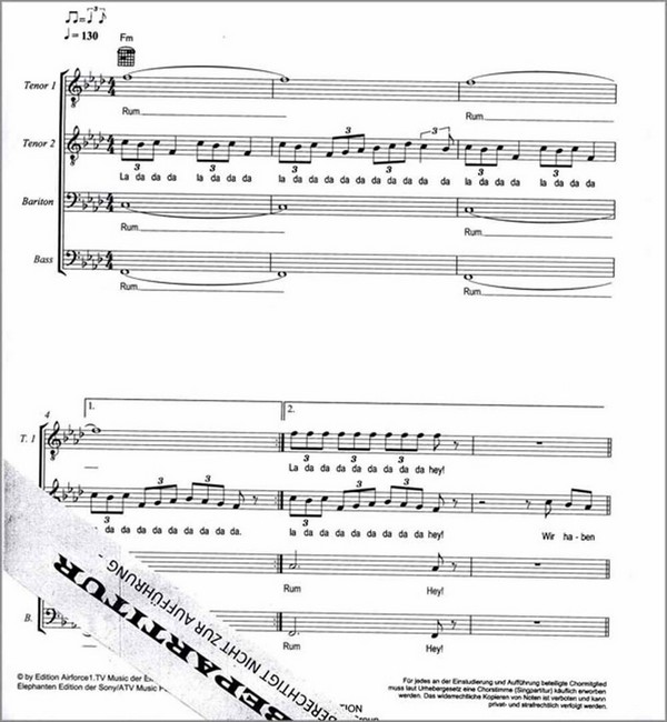 Es gibt nur Wasser  für Männerchor und Klavier  Chorpartitur