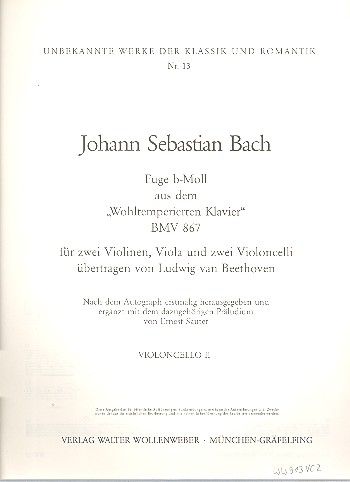 Fuge b-Moll BWV867 für 2 Violinen,&nbsp;&nbsp;Viola und 2 Violoncelli (Kb ad lib.)&nbsp;&nbsp;Violoncello 2