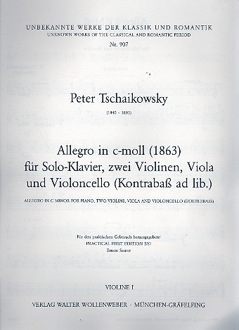 Allegro c-Moll für Klavier, 2 Violinen,  Viola und Violoncello (Kontrabass ad lib.)  Violine 1