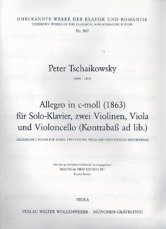 Allegro c-Moll für Klavier, 2 Violinen,  Viola und Violoncello (Kontrabass ad lib.)  Viola