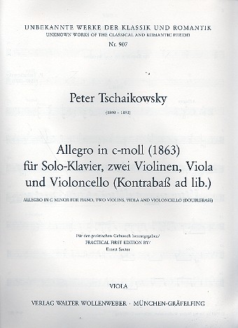 Allegro c-Moll für Klavier, 2 Violinen,  Viola und Violoncello (Kontrabass ad lib.)  Viola