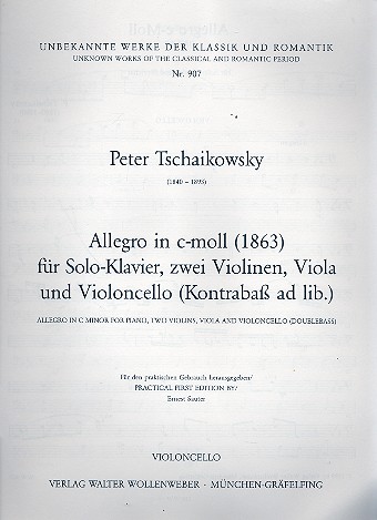 Allegro c-Moll für Klavier, 2 Violinen,  Viola und Violoncello (Kontrabass ad lib.)  Violoncello