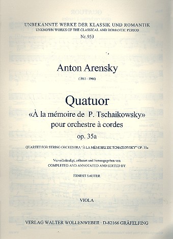 Quartett à la memoire de P. Tschaikowsky  op.35a für Streichorchester  Viola