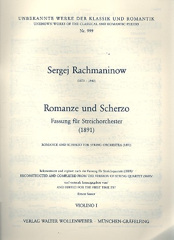 Romanze und Scherzo für  Streichorchester  Violine 1