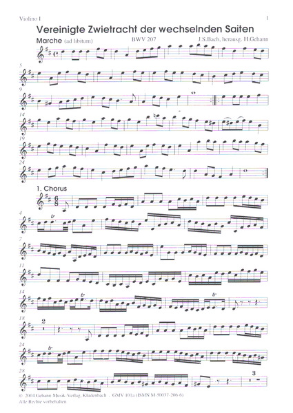 Vereinigte Zwietracht der wechselnden Saiten  Kantate Nr.207 BWV207  Violine 1