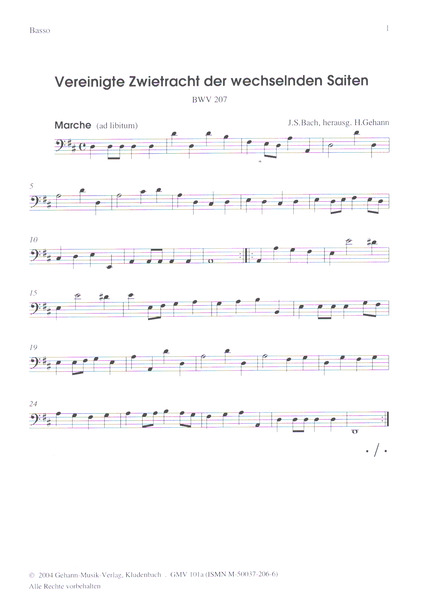 Vereinigte Zwietracht der wechselnden Saiten  Kantate Nr.207 BWV207  Violoncello/Kontrabass