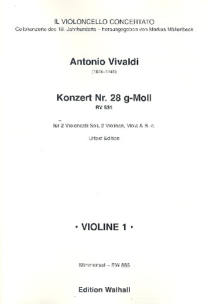 Konzert g-Moll Nr.28 RV531&nbsp;&nbsp;für 2 Violoncelli, 2 Violinen, Viola und Bc&nbsp;&nbsp;Stimmensatz (solo-3-2-1-2)