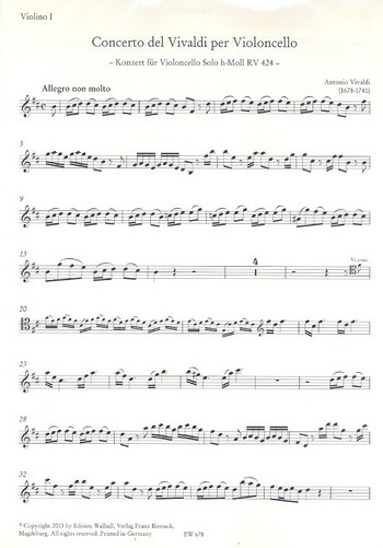 Konzert h-Moll Nr.27 RV424&nbsp;&nbsp;für Violoncello solo, 2 Violinen, Viola und Bc&nbsp;&nbsp;Stimmensatz (solo-3-2-1-2)