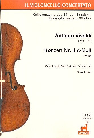 Konzert c-Moll Nr.4 RV401&nbsp;&nbsp;für Violoncello solo, 2 Violinen, Viola und Bc&nbsp;&nbsp;Partitur (Bc nicht ausgesetzt)