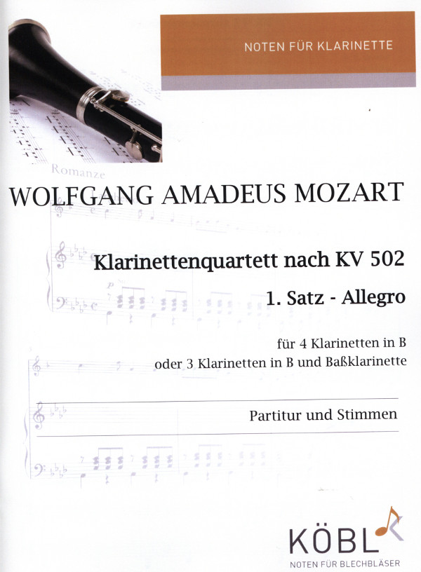 Quartett KV502 für 4 Klarinetten&nbsp;&nbsp;&nbsp;&nbsp;