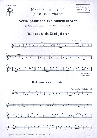 6 polnische Weihnachtslieder&nbsp;&nbsp;für gem Chor Chor und Orgel (3 Instrumente ad lib)&nbsp;&nbsp;Instrumentalstimmen
