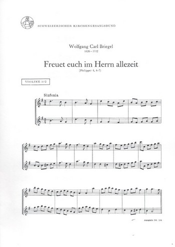 Freuet euch im Herrn allezeit  für gem Chor, 2 Violinen und Bc  Violine 1/2