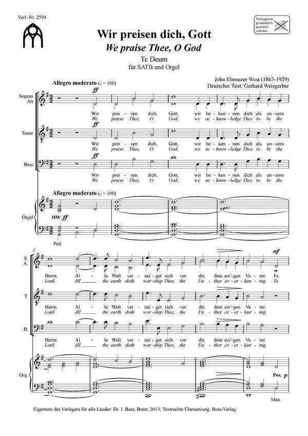 Wir preisen dich Gott&nbsp;&nbsp;für gem Chor und Orgel&nbsp;&nbsp;Partitur (dt/en)