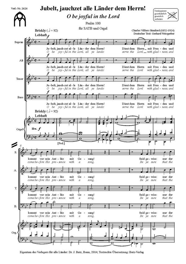 Jubelt jauchzet alle Länder dem Herrn&nbsp;&nbsp;für gem Chor (SATB) und Orgel&nbsp;&nbsp;Partitur (dt/en)