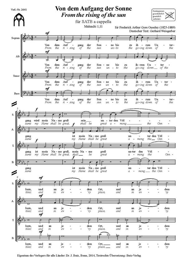 Von dem Aufgang der Sonne&nbsp;&nbsp;für gem Chor a cappella&nbsp;&nbsp;Partitur (dt/en)