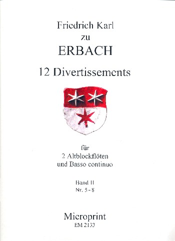 12 Divertissements Band 2 (Nr.4-8)  für 2 Altblockflöten und Bc  Partitur und Stimmen
