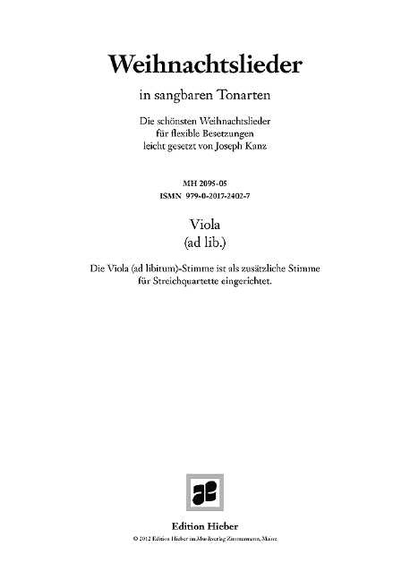 Weihnachtslieder in sangbaren Tonarten  für flexibles Ensemble  Viola ad lib.