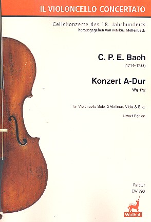 Konzert A-Dur Wq172  für Violoncello solo, 2 Violinen, Viola und Bc  Partitur