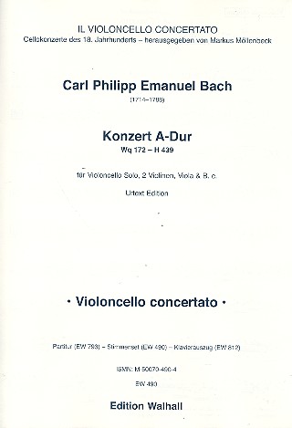 Konzert A-Dur Wq172  für Violoncello solo, 2 Violinen, Viola und Bc  Stimmensatz (solo-3-2-1-2)