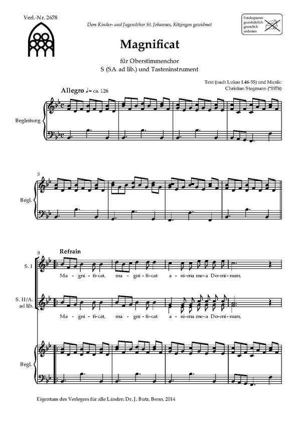 Magnificat&nbsp;&nbsp;für Oberstimmenchor (SA ad lib.) und Tasteninstrument&nbsp;&nbsp;Partitur