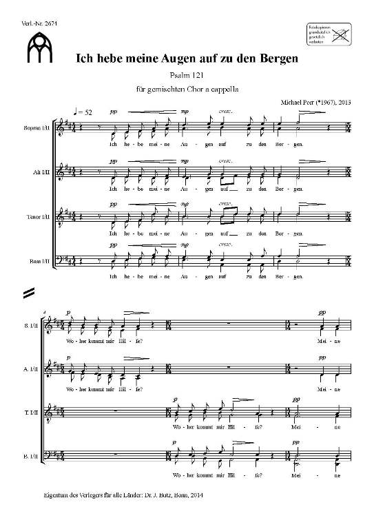 Ich hebe meine Augen auf zu den Bergen&nbsp;&nbsp;für gem Chor a cappella&nbsp;&nbsp;Partitur