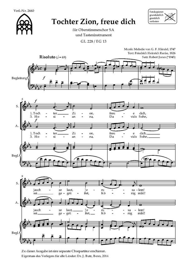 Tochter Zion freue dich&nbsp;&nbsp;für Frauenchor (Kinderchor) und Tasteninstrument&nbsp;&nbsp;Partitur