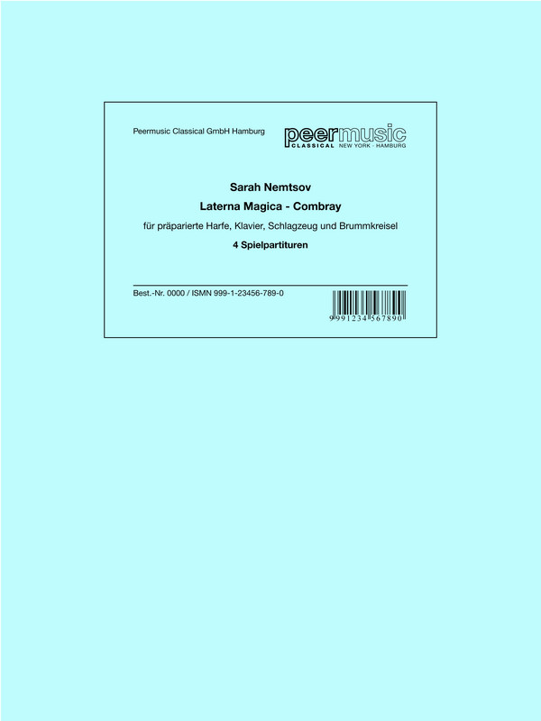 Laterna magica - Combray  für präparierte Harfe, Klavier, Schlagzeug und Brummkreisel  4 Spielpartituren