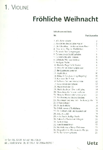 Fröhliche Weihnacht&nbsp;&nbsp;für Streichquartett (Streichorchester)&nbsp;&nbsp;Violine 1