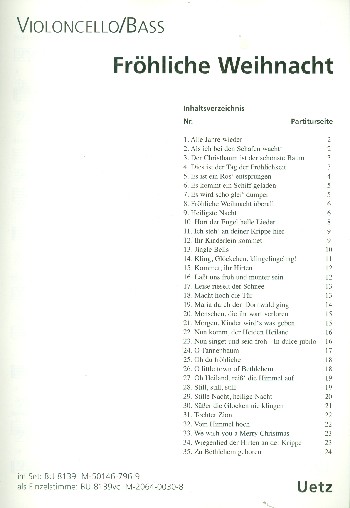 Fröhliche Weihnacht&nbsp;&nbsp;für Streichquartett (Streichorchester)&nbsp;&nbsp;Violoncello/Kontrabass