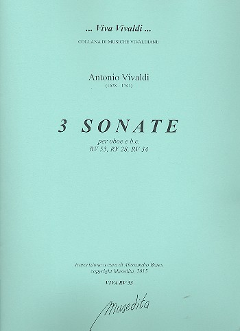 3 Sonaten  für Oboe und Bc  Partitur und Stimmen (Bc nicht ausgesetzt)