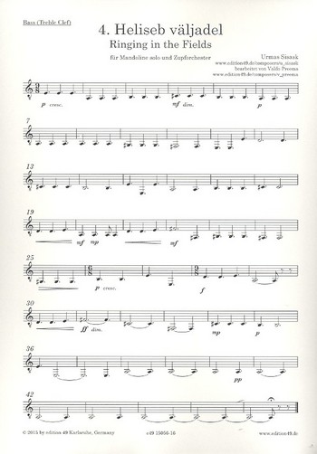 Ringing in the Fields&nbsp;&nbsp;für Mandoline und Zupforchester&nbsp;&nbsp;Bass im Violinschlüssel