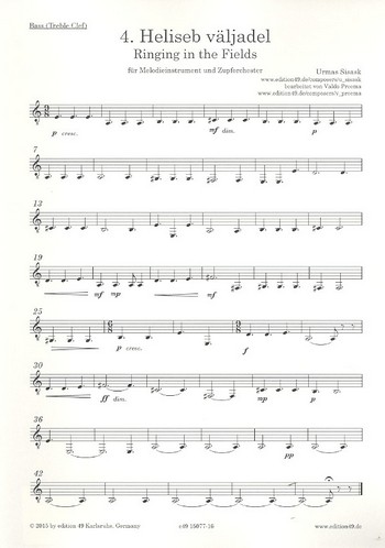 Ringing in the Fields&nbsp;&nbsp;für Melodieinstrument und Zupforchester&nbsp;&nbsp;Bass im Violinschlüssel