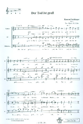 Der Tod ist gross&nbsp;&nbsp;für gem Chor (SAM) a cappella&nbsp;&nbsp;Partitur