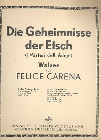 Die Geheimnisse der Etsch (G-Dur)&nbsp;&nbsp;für Zither im Violinschlüsssel&nbsp;&nbsp;