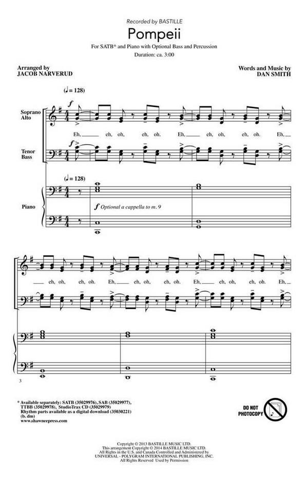 Pompeii&nbsp;&nbsp;for mixed chorus and piano (bass and percussion ad lib)&nbsp;&nbsp;score