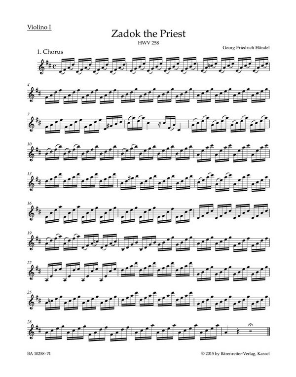 Zadok the Priest HWV258&nbsp;&nbsp;für gem Chor und Orchester&nbsp;&nbsp;Violine 1