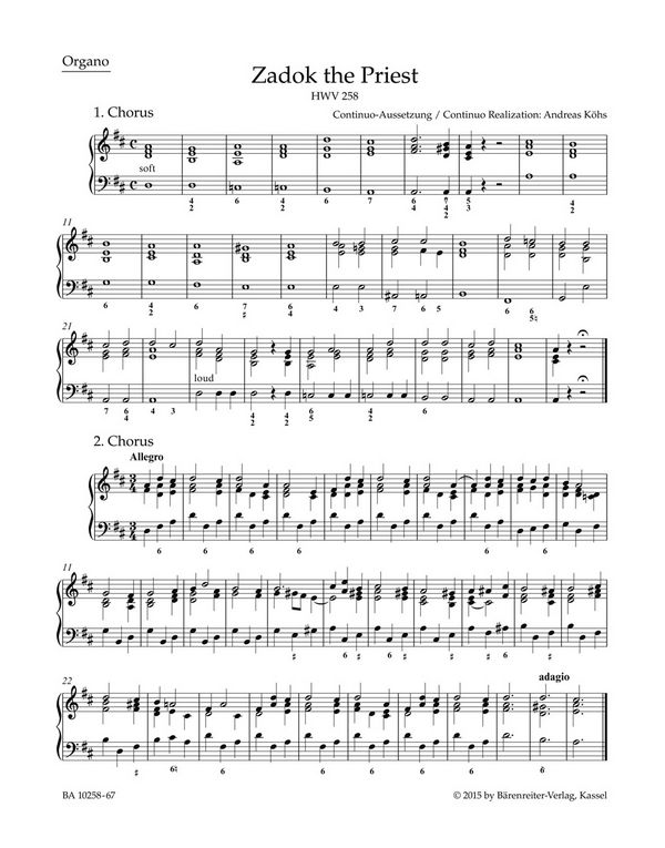 Zadok the Priest HWV258&nbsp;&nbsp;für gem Chor und Orchester&nbsp;&nbsp;Orgel