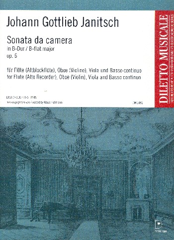 Sonata da camera B-Dur op.6&nbsp;&nbsp;für Flöte (Altblockflöte), Oboe (Violine), Viola und Bc&nbsp;&nbsp;Partitur und Stimmen