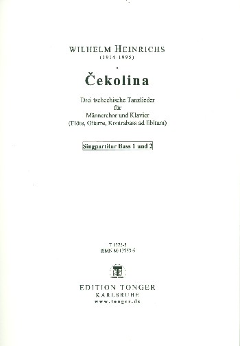 Cekolina  für Männerchor und Klavier (Instrumente ad lib)  Bass 1/2