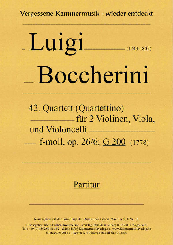 Quartett f-Moll Nr.42 op.26,6 G200  für 2 Violinen, Viola und Violoncello  Partitur und Stimmen