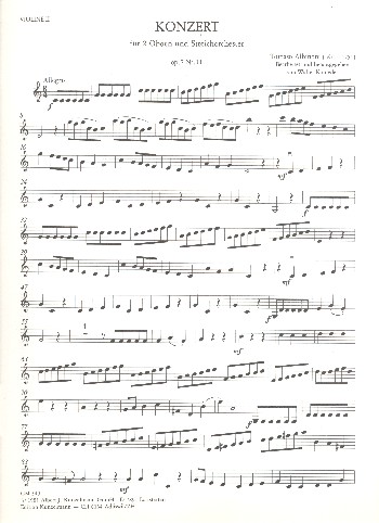 Concerto D-Dur op.7,11&nbsp;&nbsp;für 2 Oboen und Streichorchester&nbsp;&nbsp;Violine 2