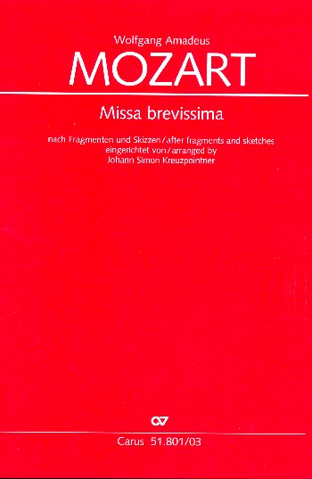 Missa brevissima&nbsp;&nbsp;für Soli, gem Chor und Orchester&nbsp;&nbsp;Klavierauszug
