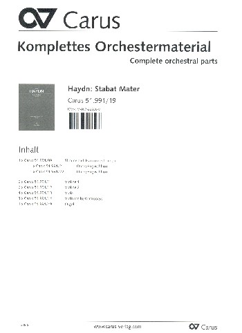Stabat mater Hob.XXbis:&nbsp;&nbsp;für Soli, gem Chor und Orchester&nbsp;&nbsp;Stimmensatz (Streicher 6-5-4-4)