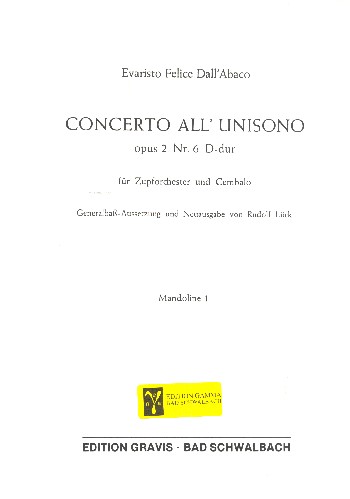 Concerto all unisono D-Dur op.2,6  für Cembalo und Zupforchester  Mandoline 1