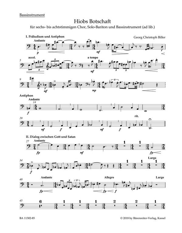 Hiobs Botschaft für Bariton  und gem Chor a cappella (Bassinstrument ad lib)  Bassinstrument
