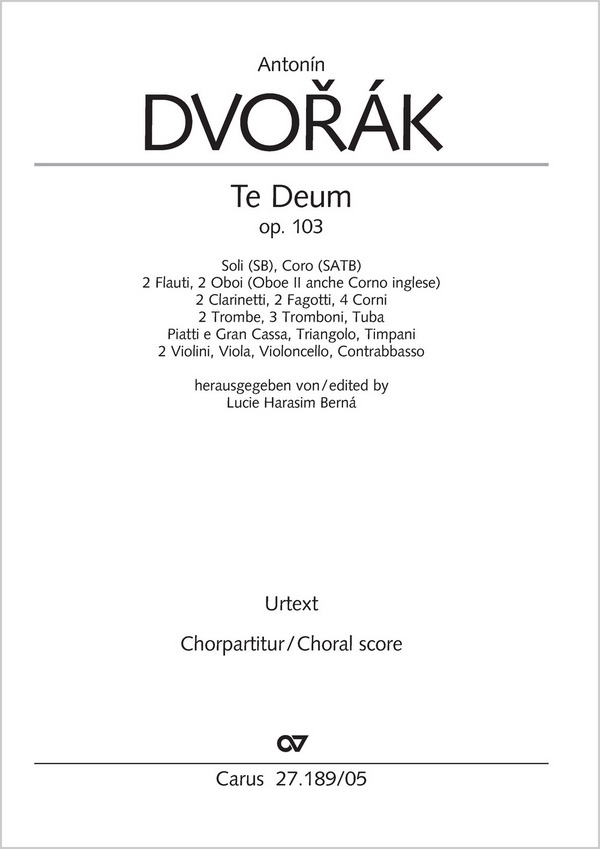 CV27.189/05 Te Deum op.103  für Soli, gem Chor und Orchester  Chorpartitur