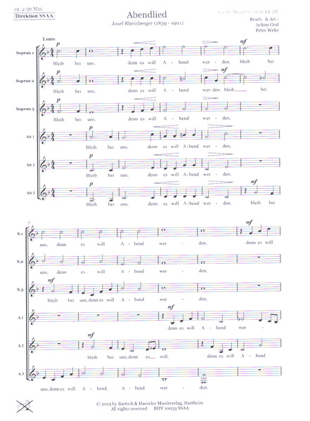 Abendlied  für Frauenchor (SSSAAA) a cappella  Partitur